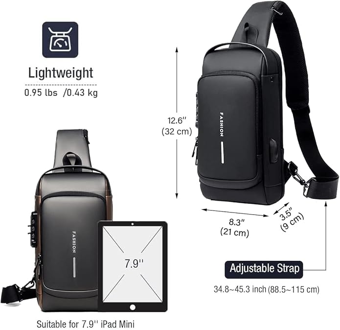 Crossbody Sling Bag With USB Charging Port (Unisex)
