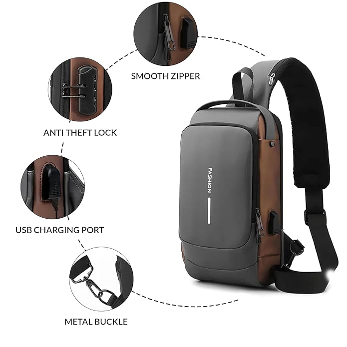 Crossbody Sling Bag With USB Charging Port (Unisex)